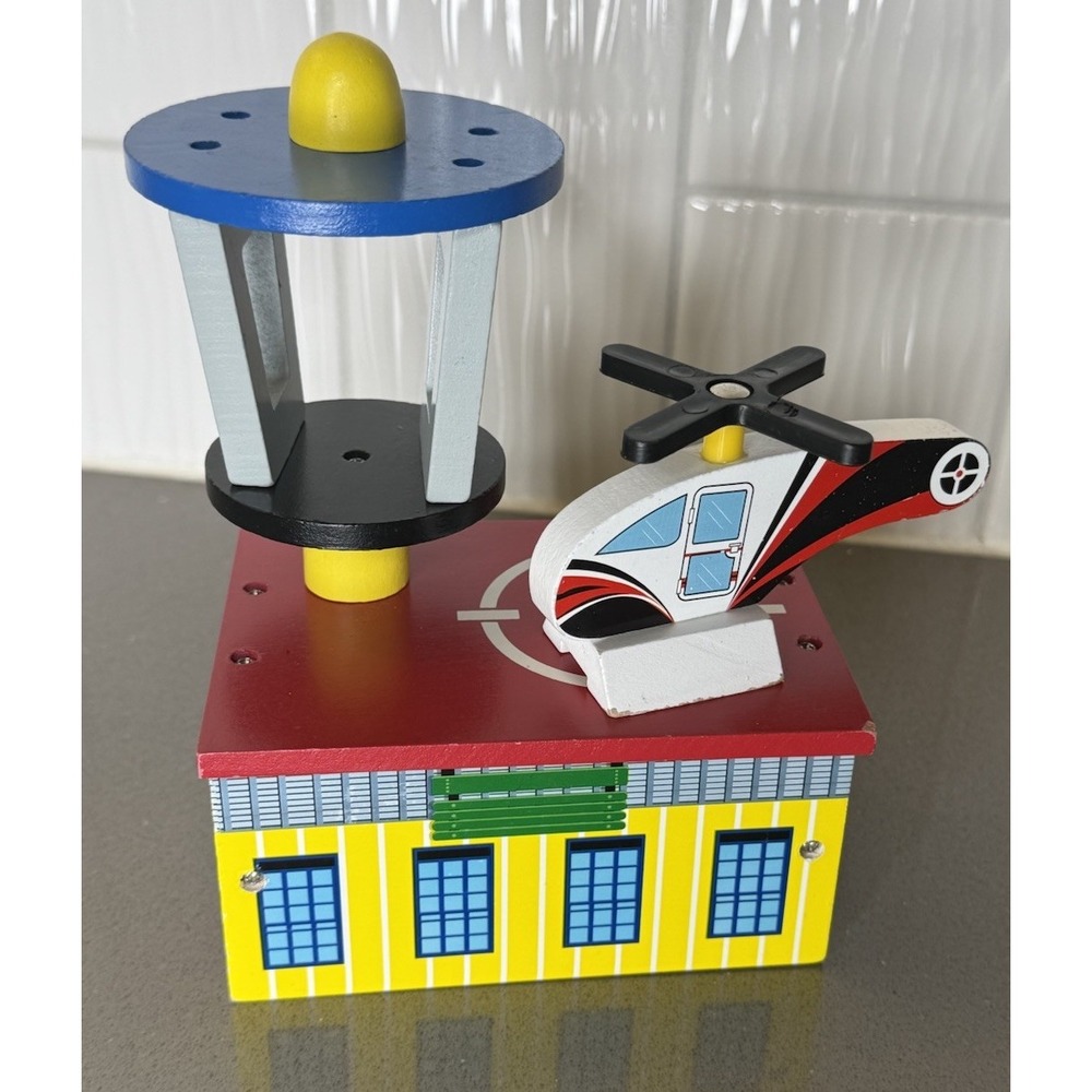 KidKraft Wooden Helipad Airport Control Tower Building & Helicopter Train Set 2